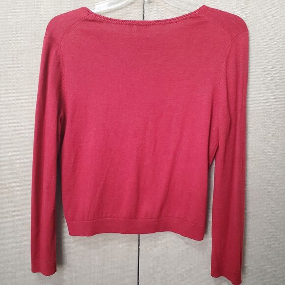 J Jill Red Cotton/Alpaca Blend Embroidered Button-up Cardigan Size Medium - Picture 6 of 8